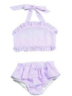Millie Jay Baby Purple Seersucker Stripe Halter Bloomer 2-Piece Set 6M